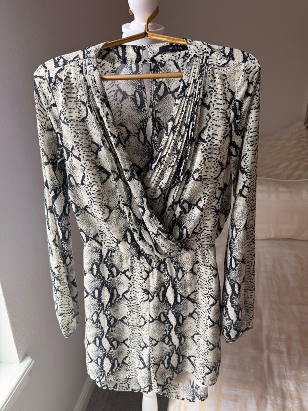 Blue & Grey Snake-print Romper with Open Back